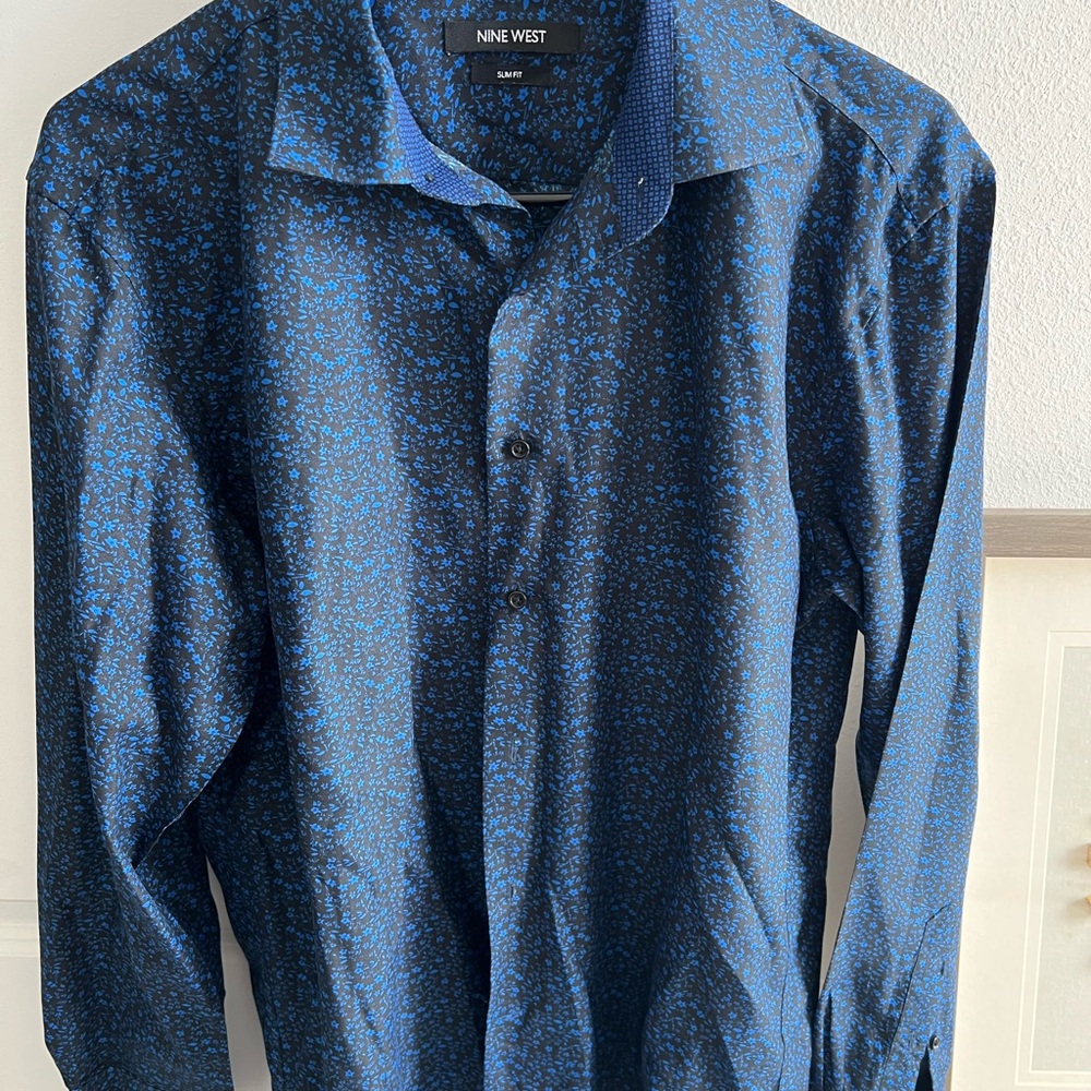 Nine West Men's Blue Patterned Shirt